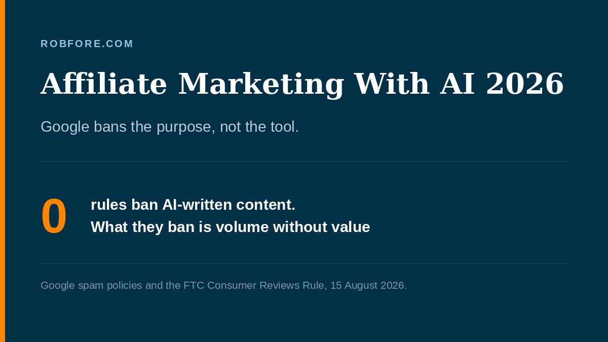 Affiliate Marketing With AI 2026 - Google bans scaled content abuse, not AI, and the FTC bans reviews of products you never used
