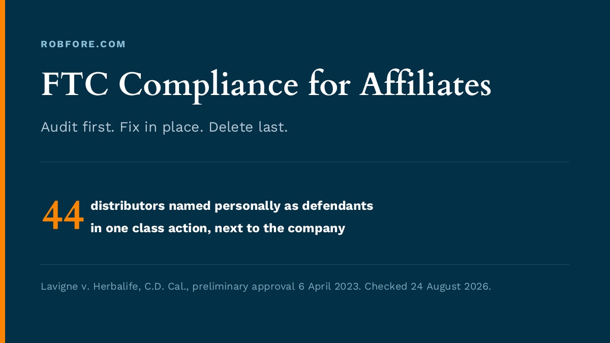 FTC Compliance for Affiliates - 44 distributors named personally as defendants in one class action, next to the company