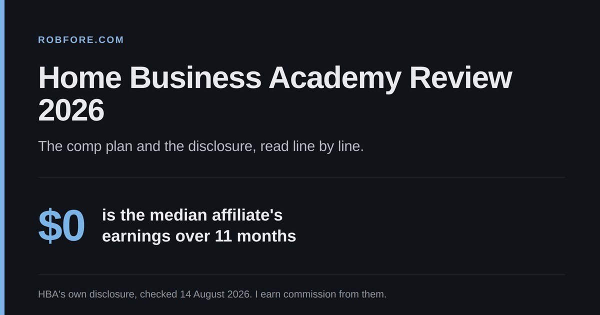 Home Business Academy Review 2026 - the median affiliate earned $0 over eleven months