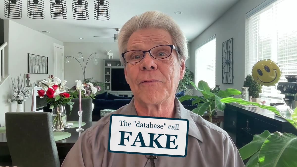 Rob Fore with a stamp reading The database call: FAKE