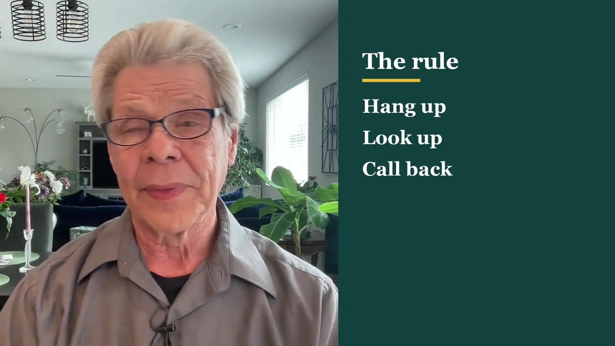 Rob Fore beside a dark teal panel listing The rule: Hang up, Look up, Call back