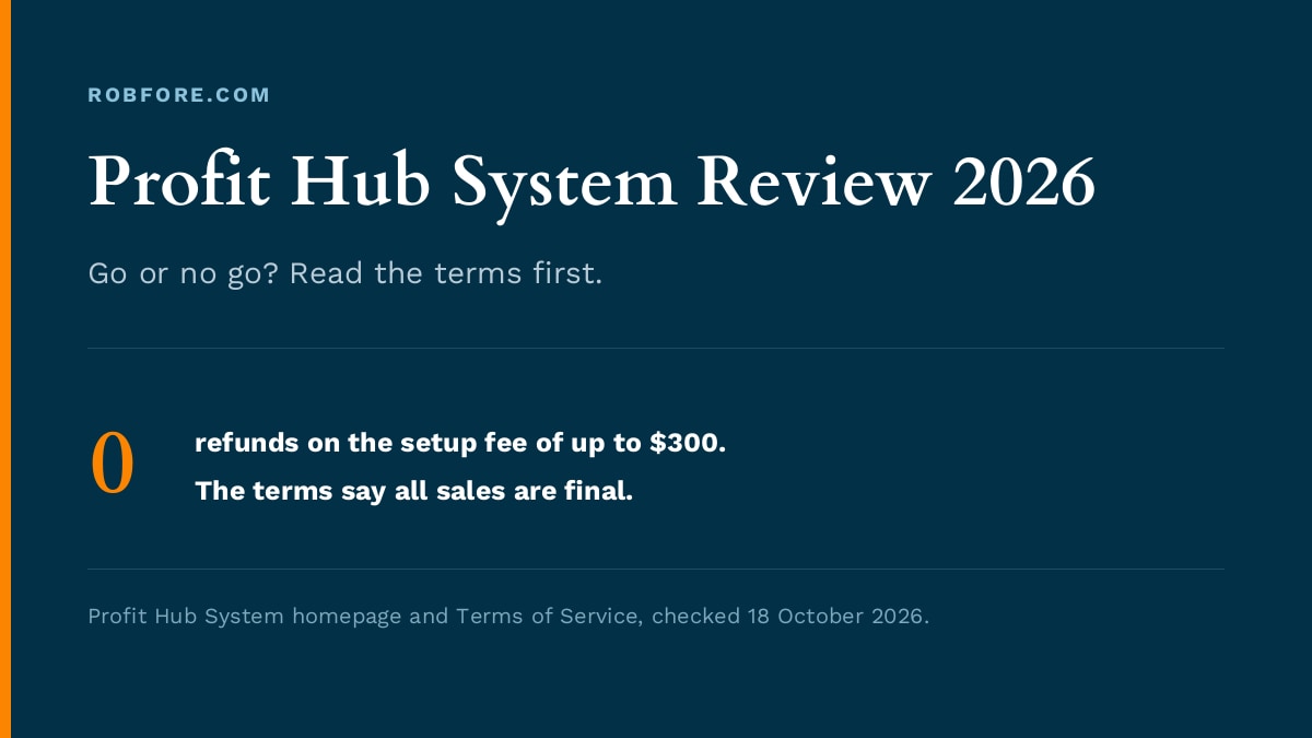 Profit Hub System Review 2026 - 0 refunds on the setup fee of up to $300. The terms say all sales are final.