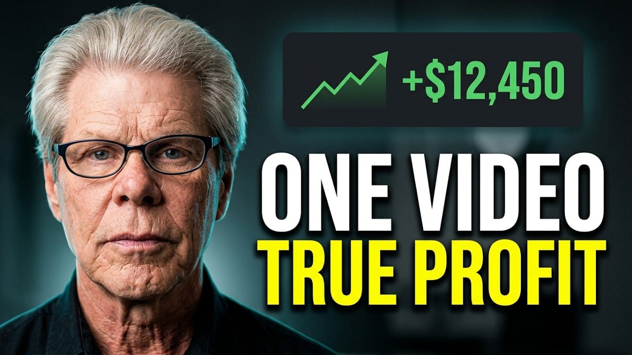 Rob Fore beside a rising green chart, with the words One Video, True Profit